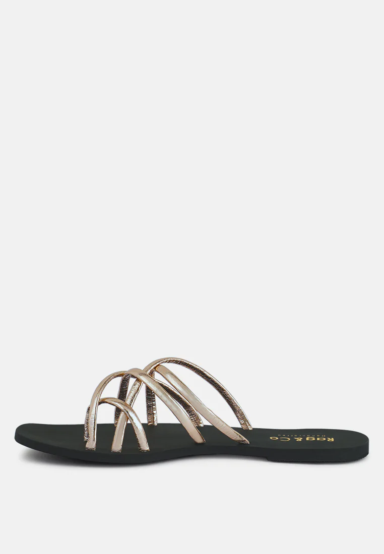SWEETIN Rose Gold Strappy Flat Slip On Sandals - Image 4