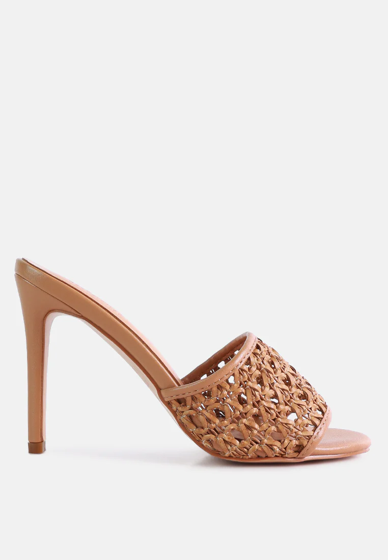 TEASE Mocca Woven Stiletto Slides - Image 2