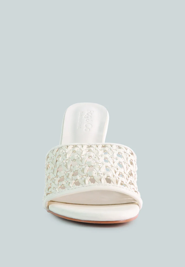TEASE Off White Woven Stiletto Slides - Image 3