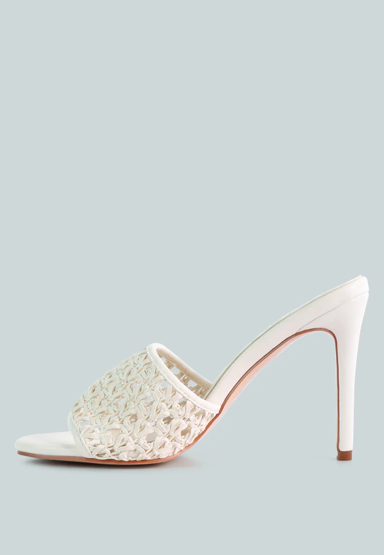 TEASE Off White Woven Stiletto Slides - Image 4