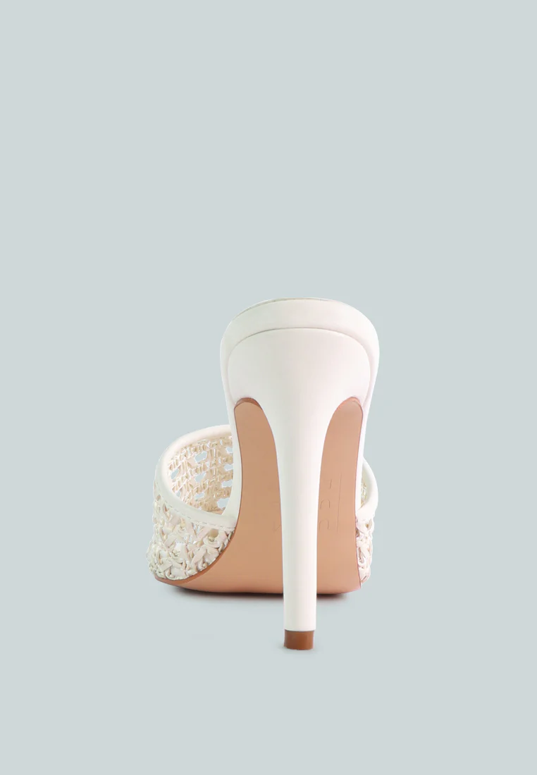 TEASE Off White Woven Stiletto Slides - Image 5