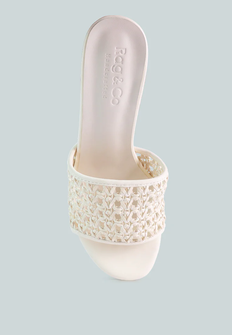 TEASE Off White Woven Stiletto Slides - Image 6