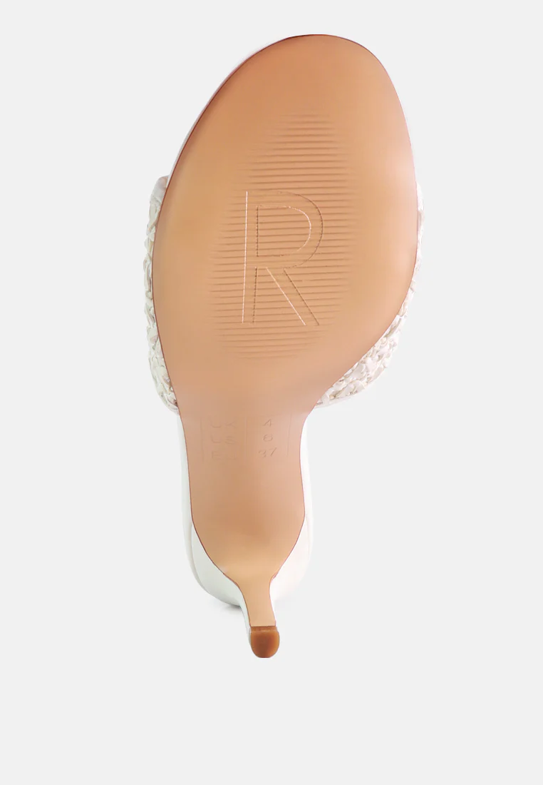 TEASE Off White Woven Stiletto Slides - Image 7
