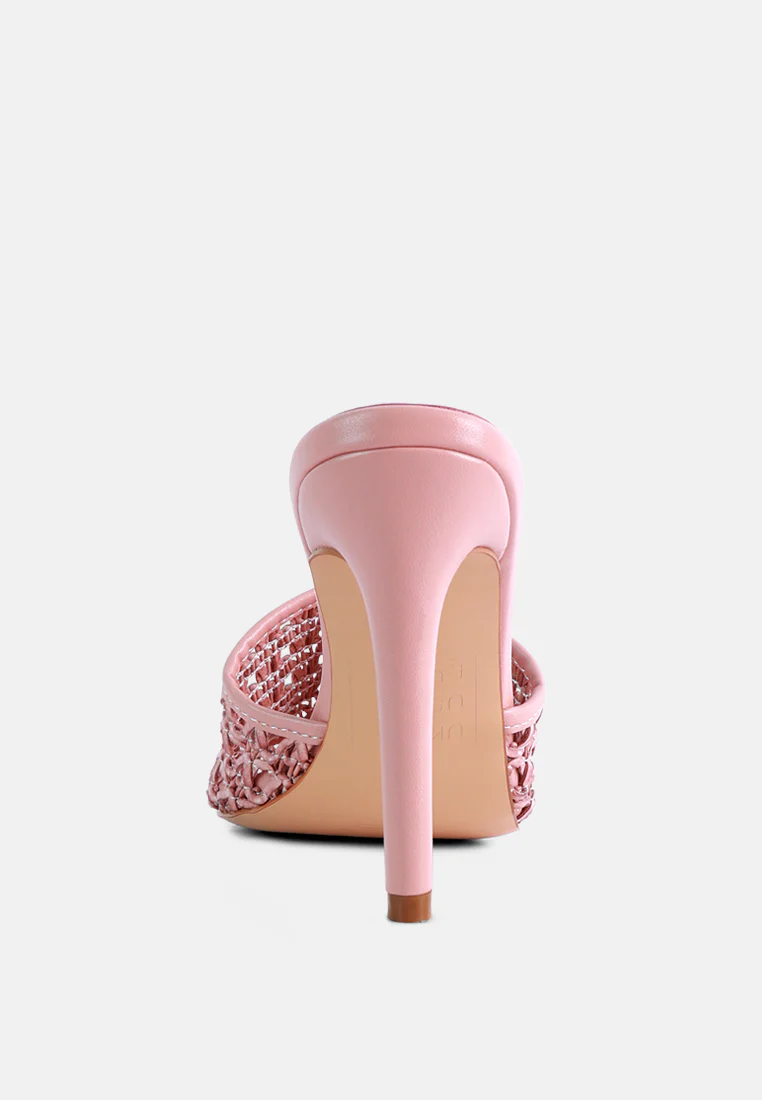 TEASE Pink Woven Stiletto Slides - Image 5