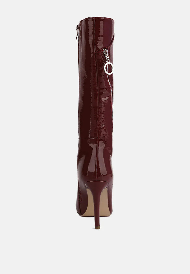 TSAROH Zip Around Calf Boot In Burgundy - Image 5