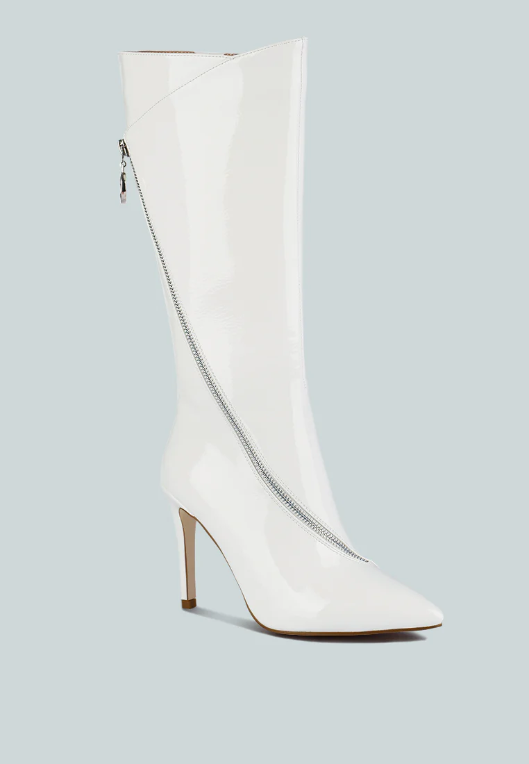 TSAROH Zip Around Calf Boot In White - Image 2