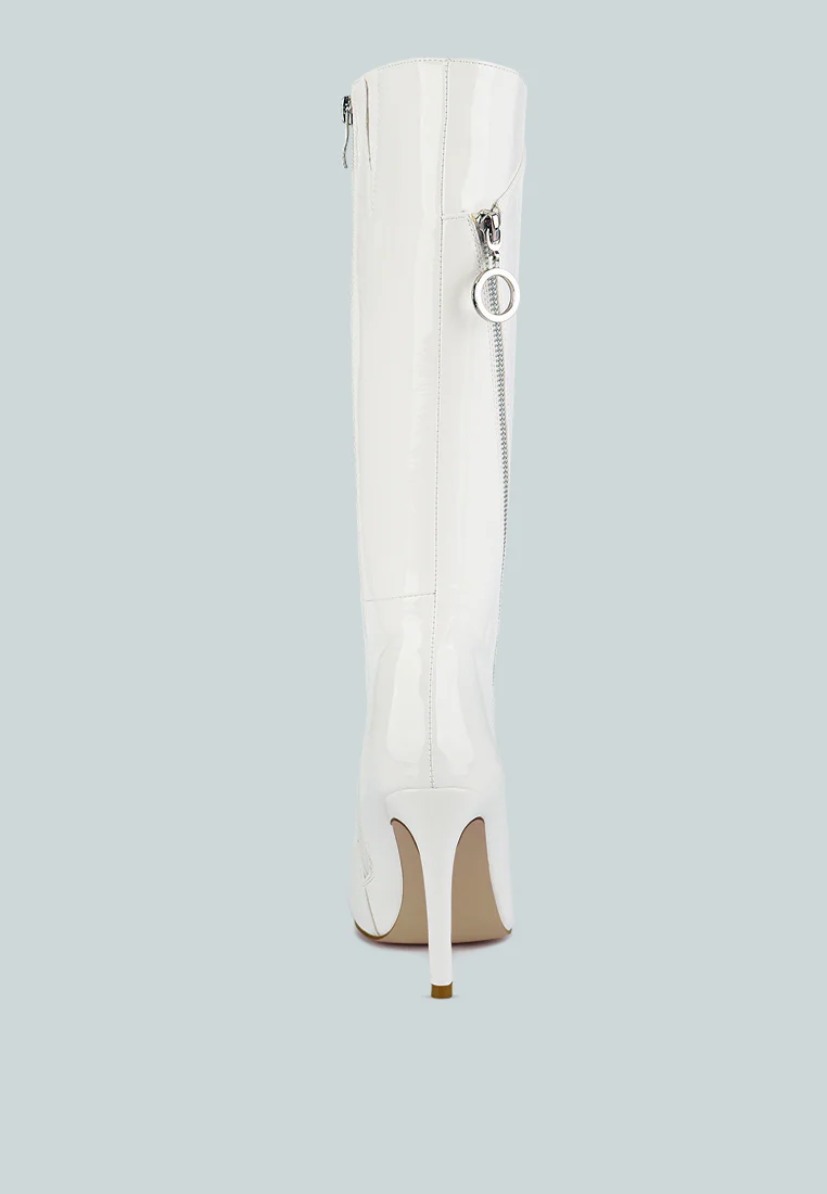 TSAROH Zip Around Calf Boot In White - Image 6