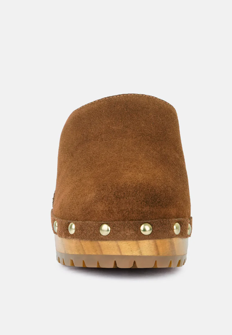 TULLEY Suede Clogs Mules in Tan - Image 3