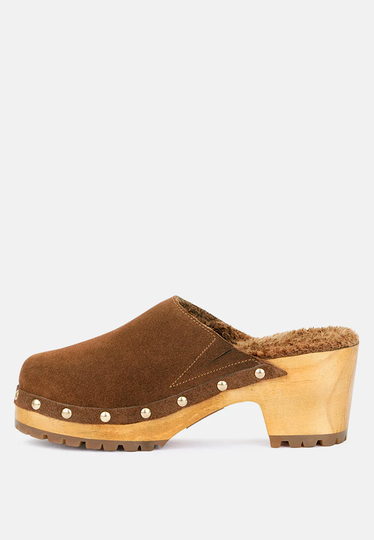 TULLEY Suede Clogs Mules in Tan - Image 4