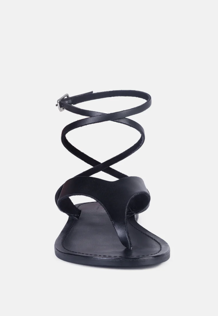 WRAP-UP Tie around Black Flat Sandals - Image 3