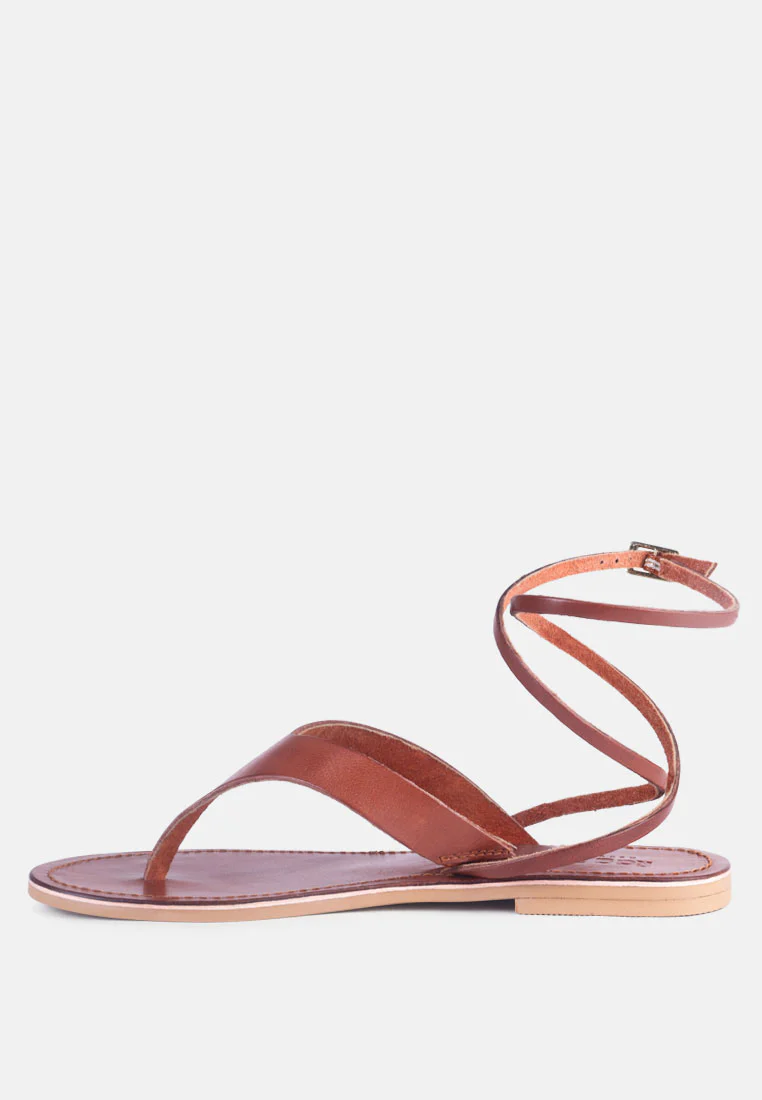 WRAP-UP Tie around Tan Flat Sandals - Image 4