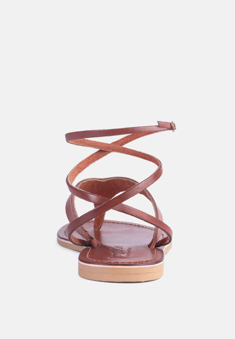 WRAP-UP Tie around Tan Flat Sandals - Image 5
