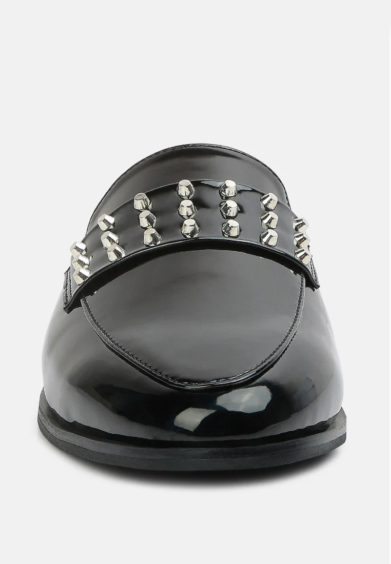 YASHTA Black Patent Studded Flat Mules - Image 3