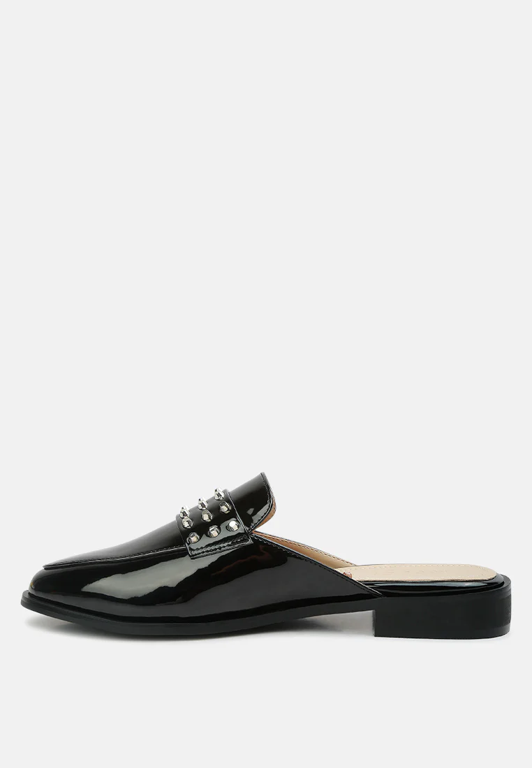 YASHTA Black Patent Studded Flat Mules - Image 4