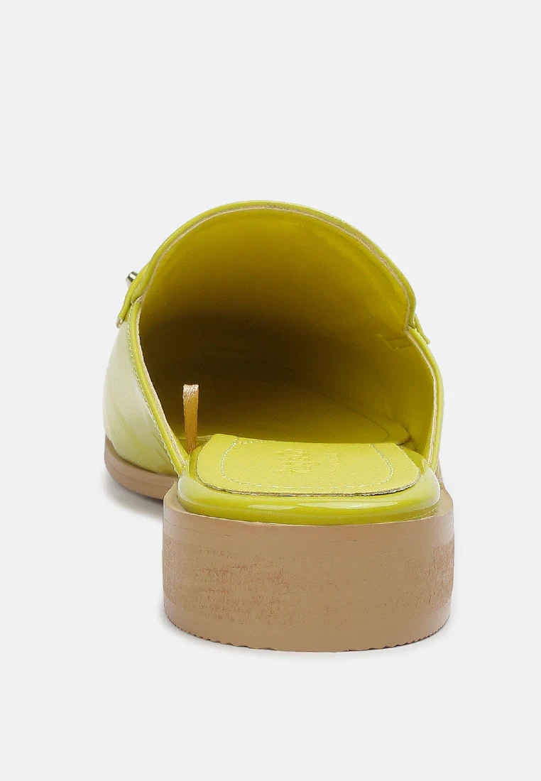 YASHTA Lime Green Patent Studded Flat Mules - Image 5