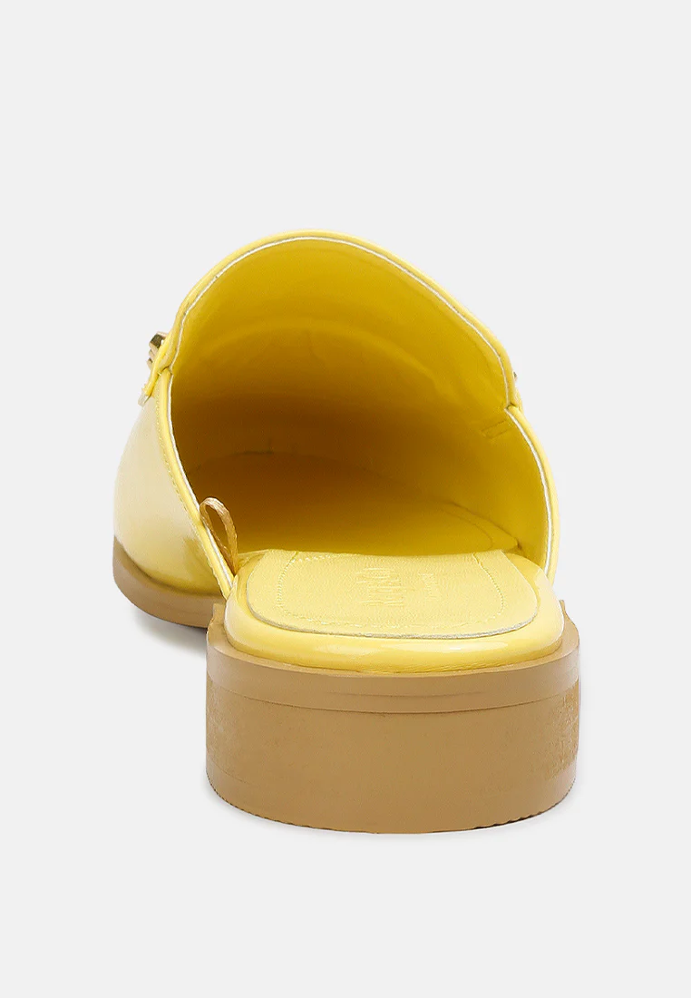 YASHTA Yellow Patent Studded Flat Mules - Image 5
