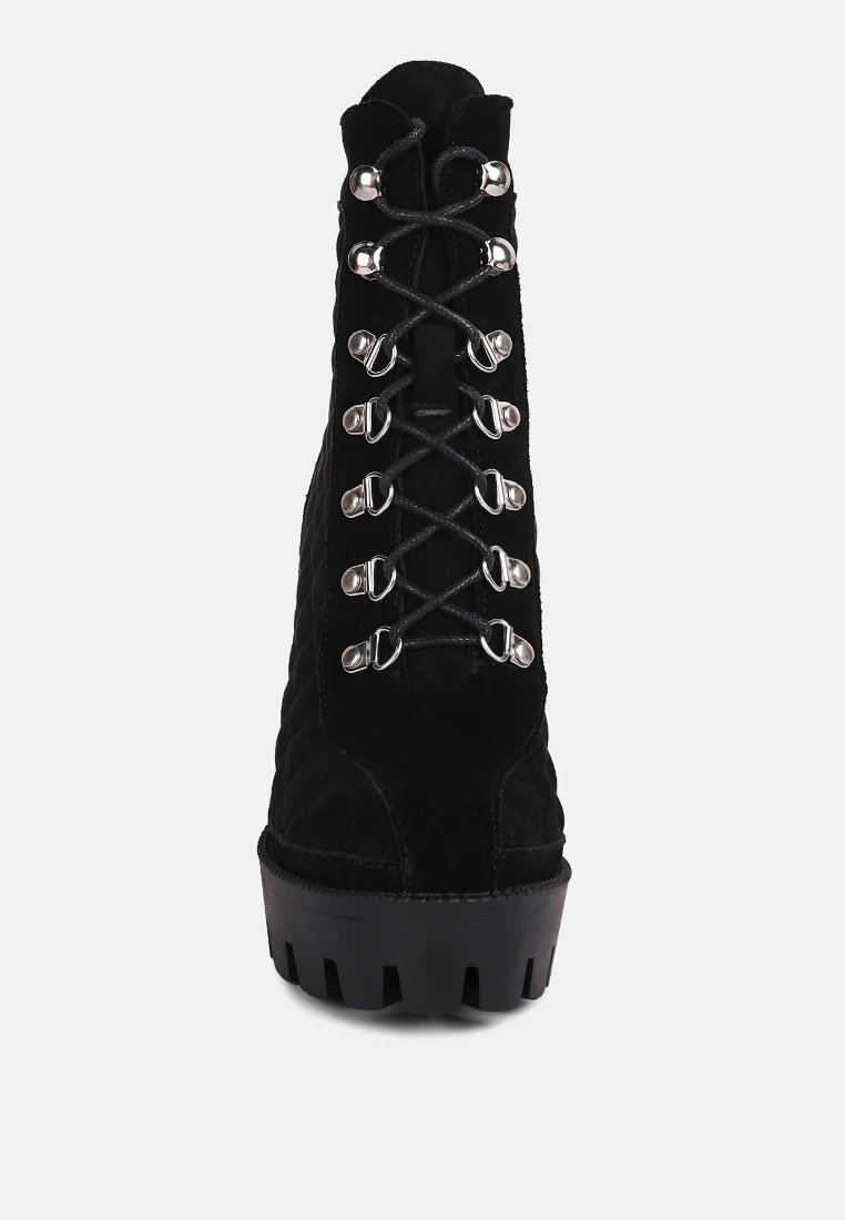 YOKO Black Fine Suede Quilted Ankle Boots - Image 3