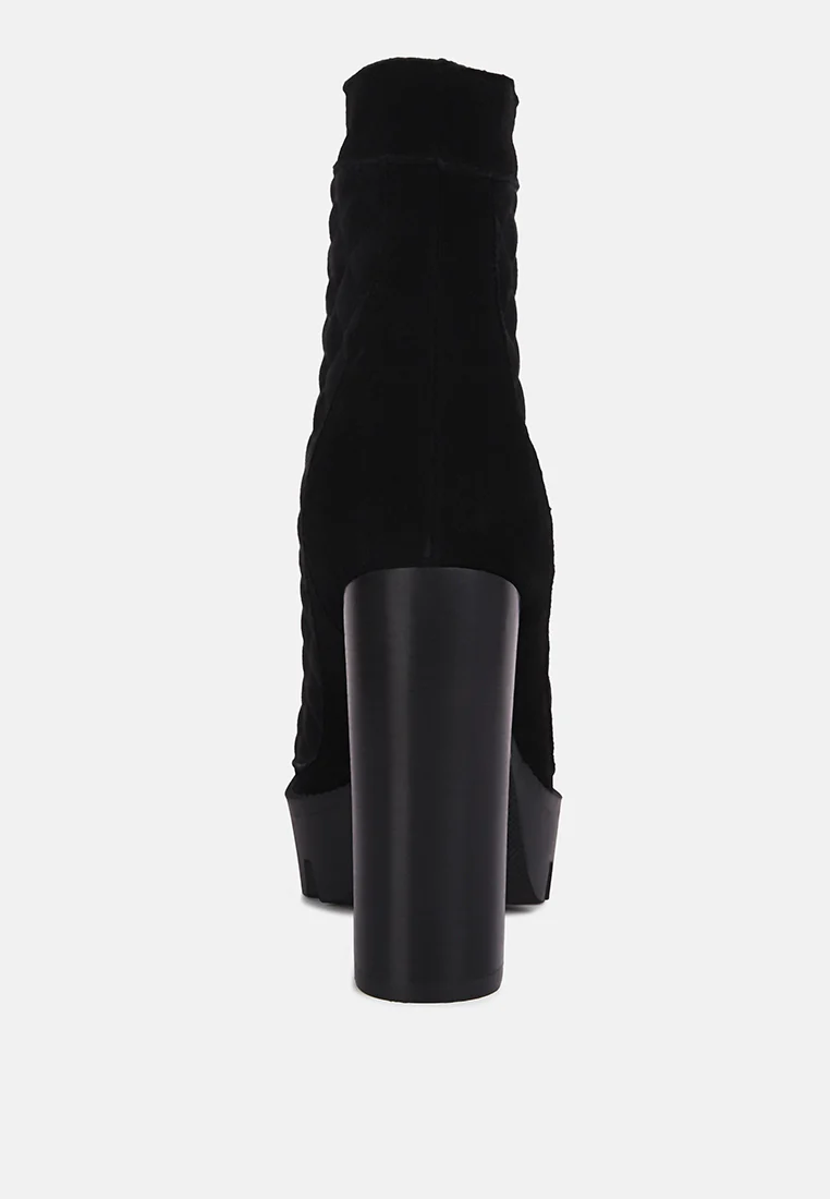 YOKO Black Fine Suede Quilted Ankle Boots - Image 5