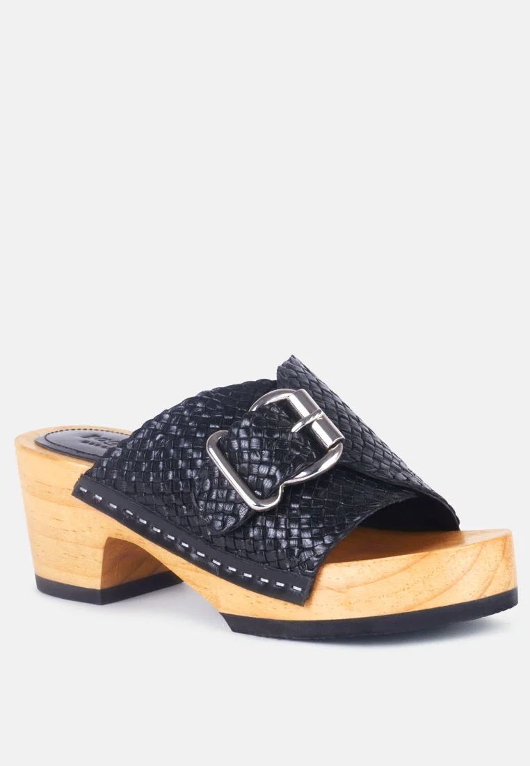 YORUBA Braided Black Leather Buckled Slide Clogs - Image 3