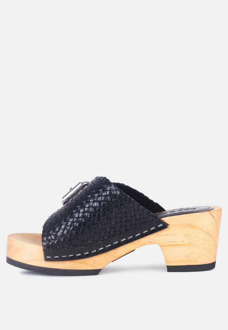 YORUBA Braided Black Leather Buckled Slide Clogs - Image 5