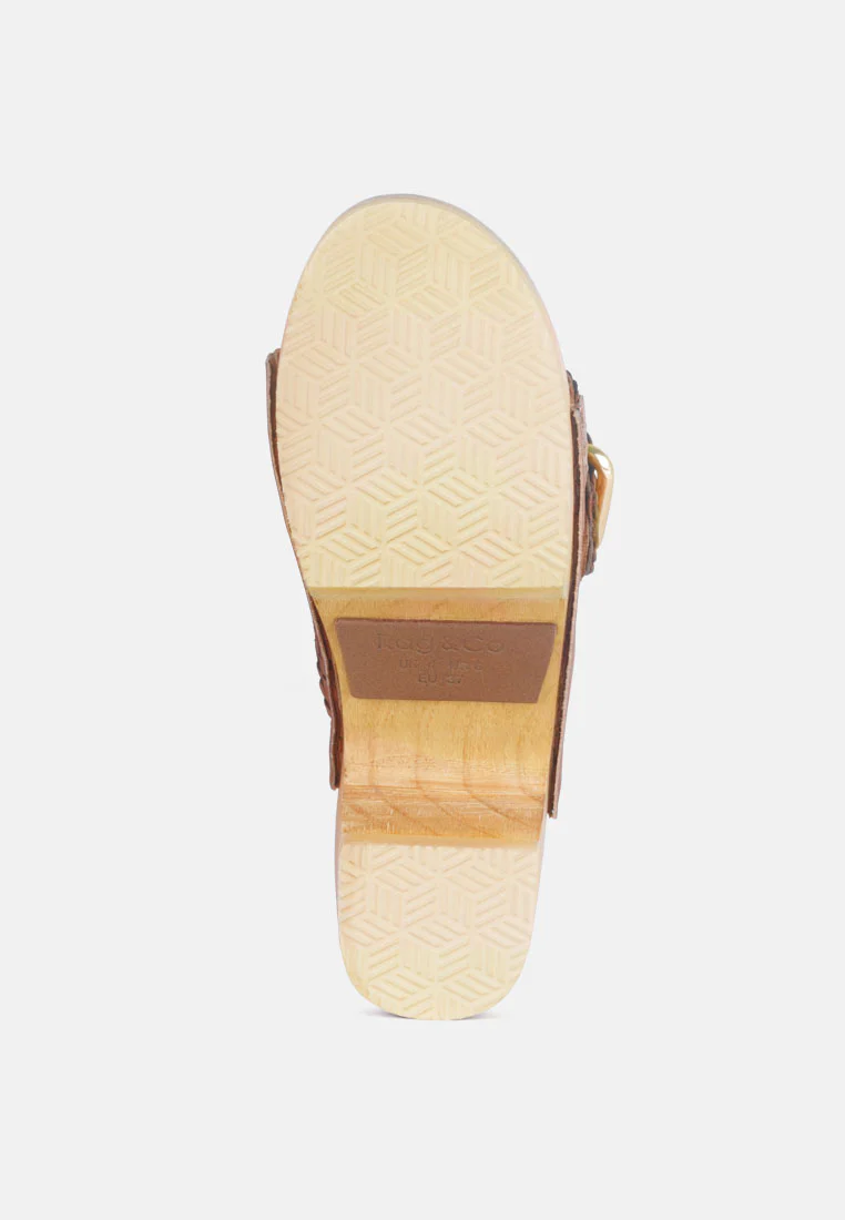 YORUBA Braided Tan Leather Buckled Slide Clogs - Image 7
