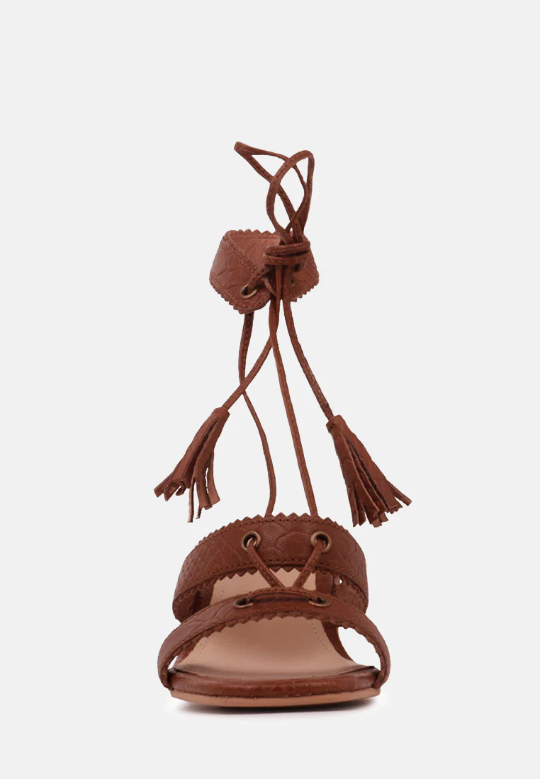 ZENA Brown Croc Texture Leather Sandal - Image 3