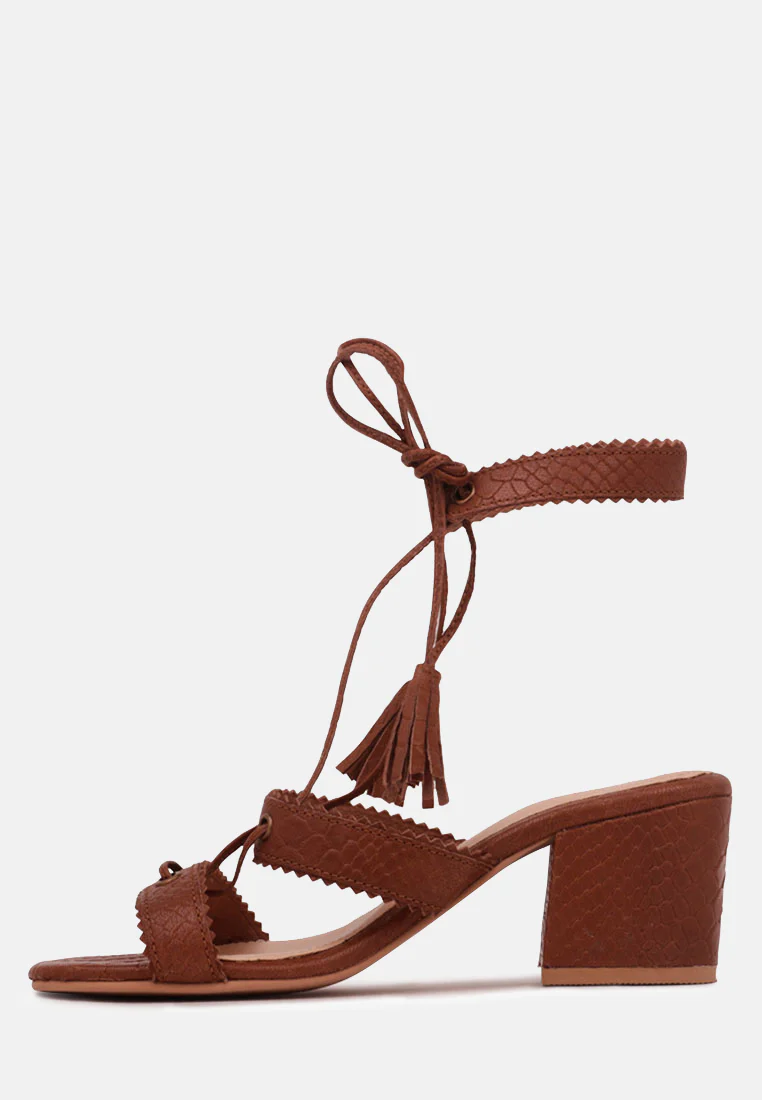 ZENA Brown Croc Texture Leather Sandal - Image 4