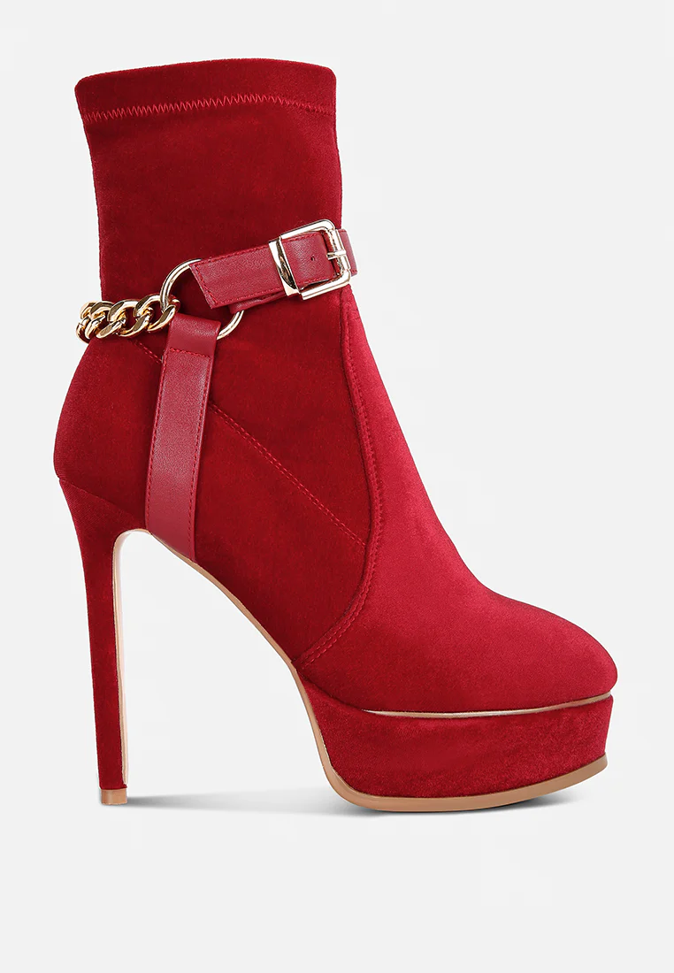 ZEPPELIN Red High Platform Velvet Ankle Boots - Image 2