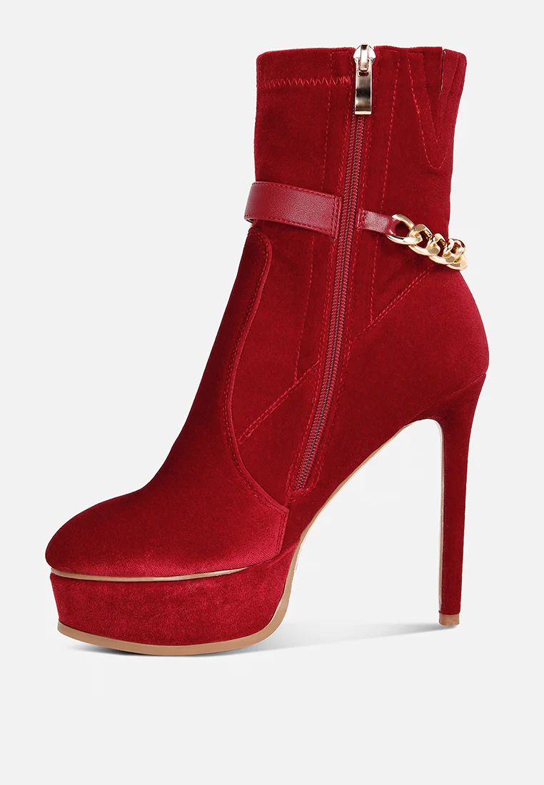 ZEPPELIN Red High Platform Velvet Ankle Boots - Image 4