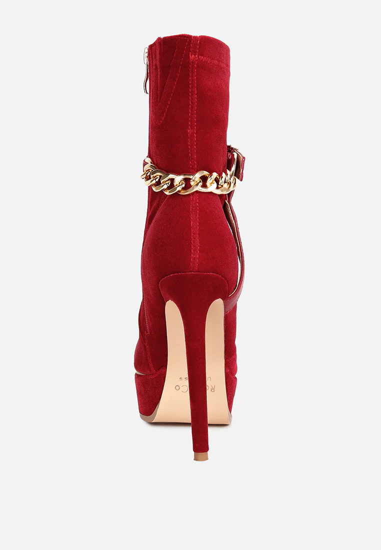 ZEPPELIN Red High Platform Velvet Ankle Boots - Image 5
