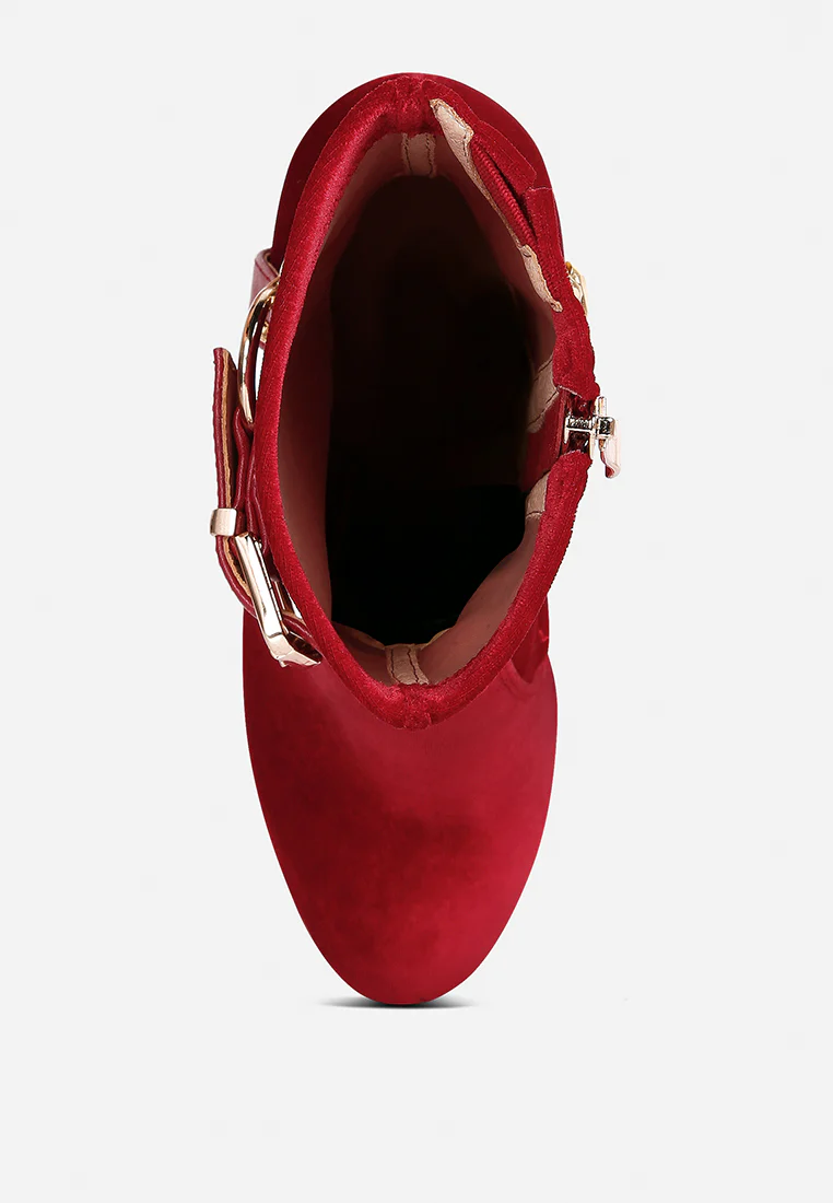ZEPPELIN Red High Platform Velvet Ankle Boots - Image 6