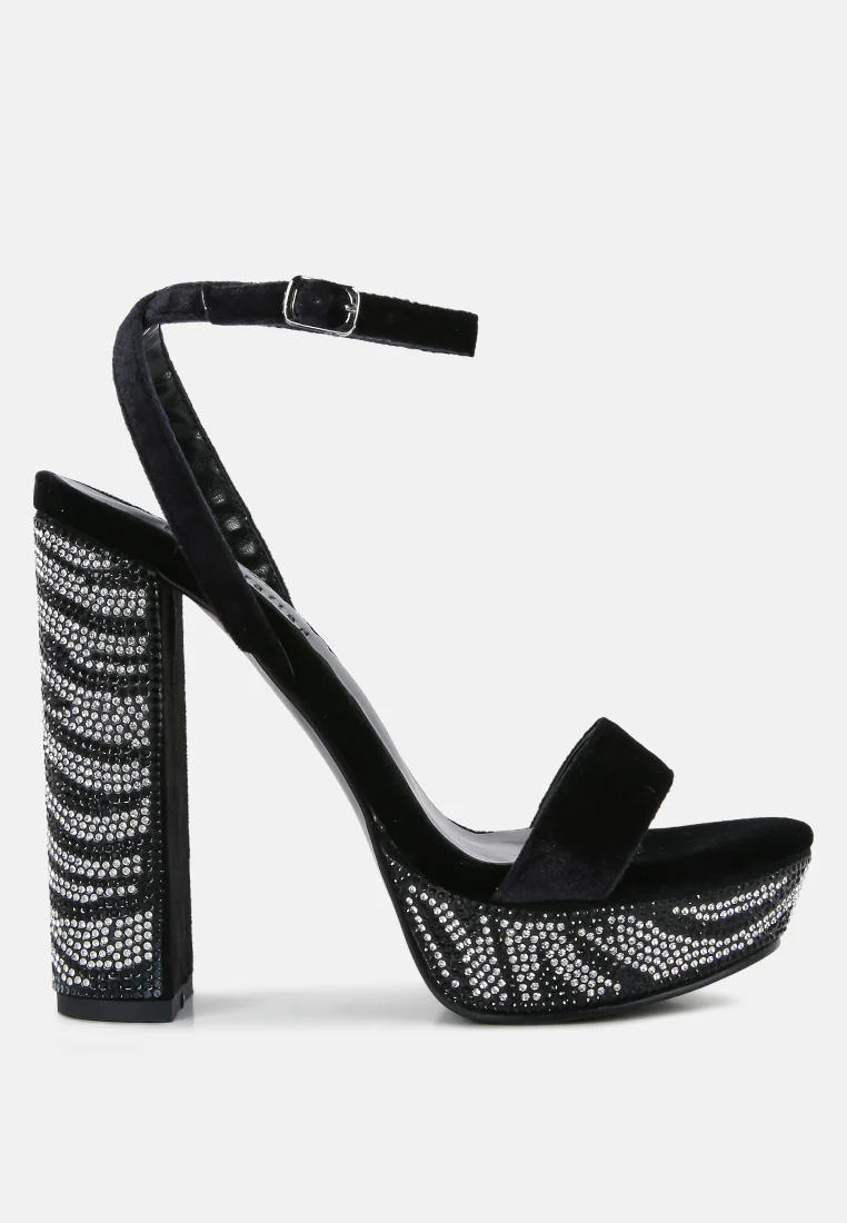 ZIRCON Black Rhinestone Patterned High Heel Sandals - Image 2