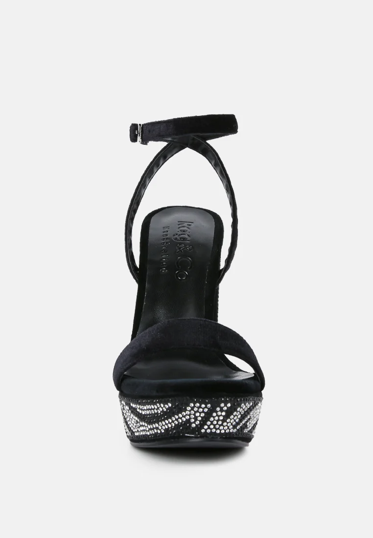 ZIRCON Black Rhinestone Patterned High Heel Sandals - Image 3