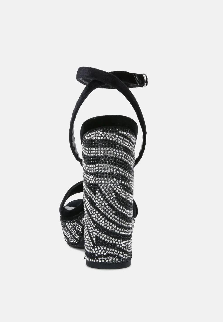 ZIRCON Black Rhinestone Patterned High Heel Sandals - Image 5