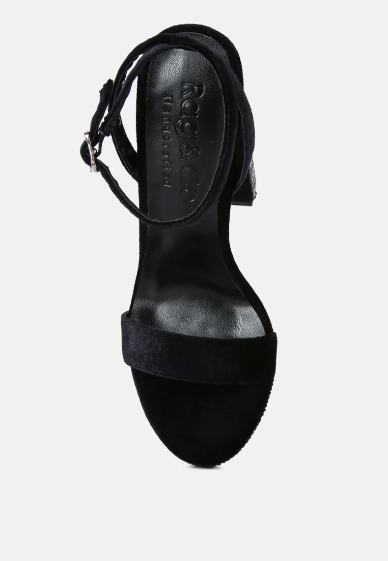 ZIRCON Black Rhinestone Patterned High Heel Sandals - Image 6