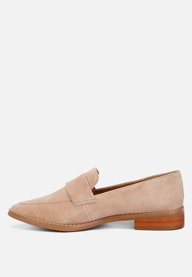 ZOFIA Nude Suede Penny Loafers - Image 3