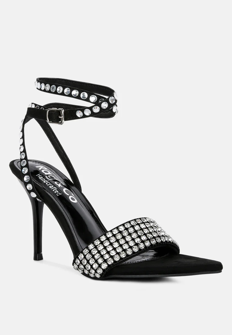 ZURIN Black Diamante Embellished Stiletto Sandals - Image 2