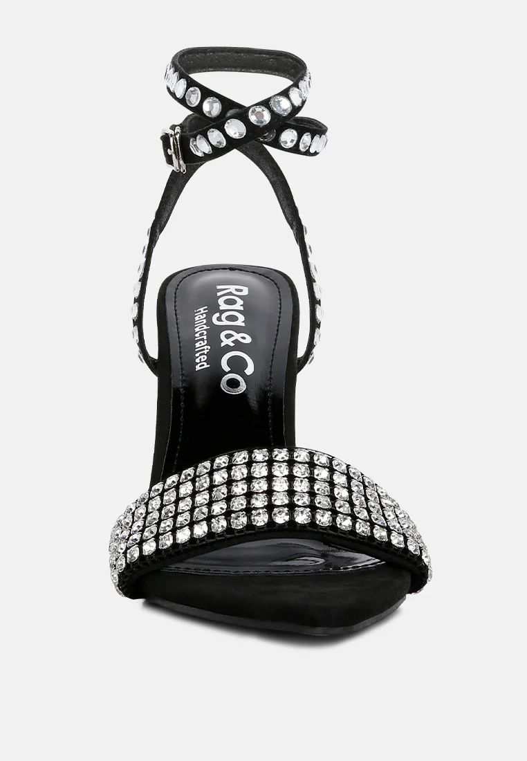 ZURIN Black Diamante Embellished Stiletto Sandals - Image 3