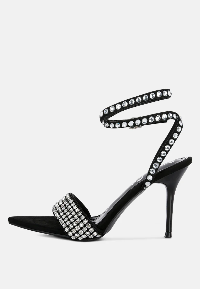 ZURIN Black Diamante Embellished Stiletto Sandals - Image 4