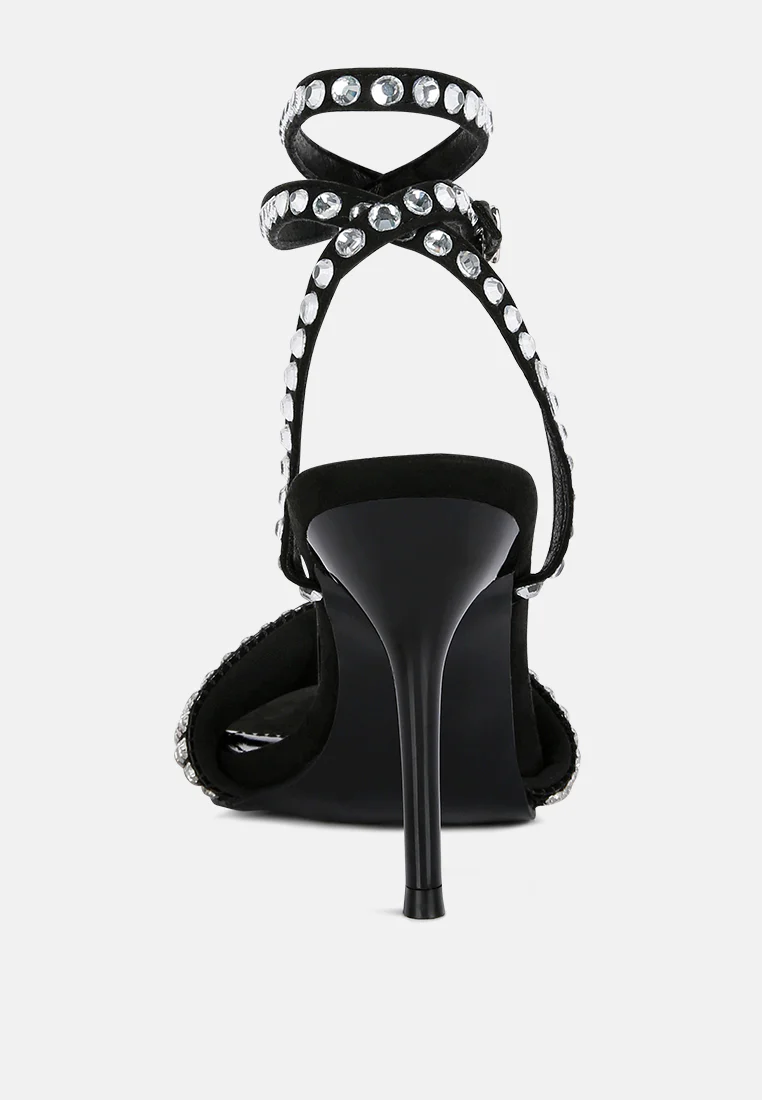 ZURIN Black Diamante Embellished Stiletto Sandals - Image 5